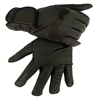 Horse Riding Men's Gloves All Leather 100% Real Leather TAN & Black Premium Quality Gents Equestrian Gloves (Large, Black)