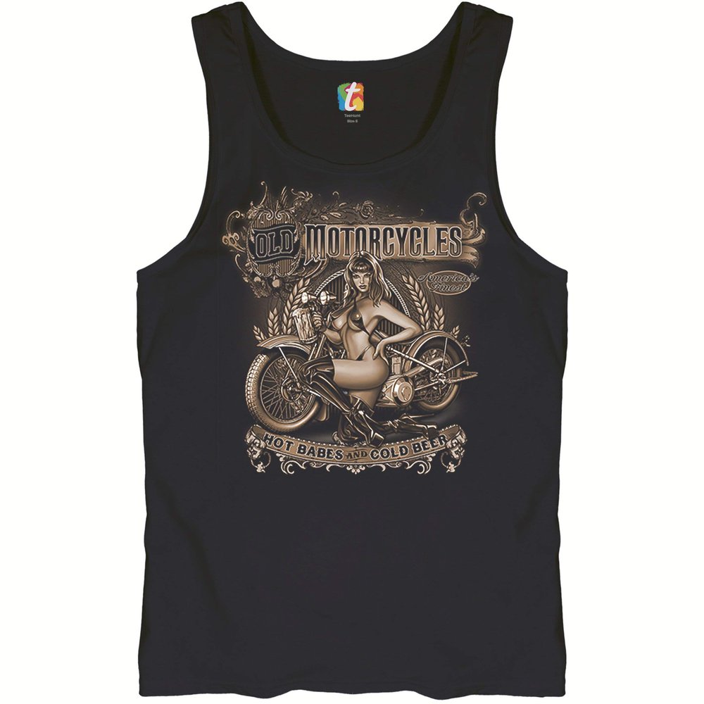 Old Motorcycles Hot Babes and Cold Beer Tank Top Biker Babe Chopper Men's Top Black Small