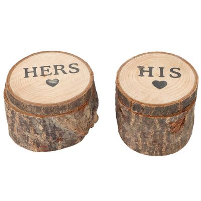 2Pcs Wedding Ring Box, Wooden Box Rustic Mr and Mrs Ring Bearer Holder Wedding Bearer for Display (Hers and His)