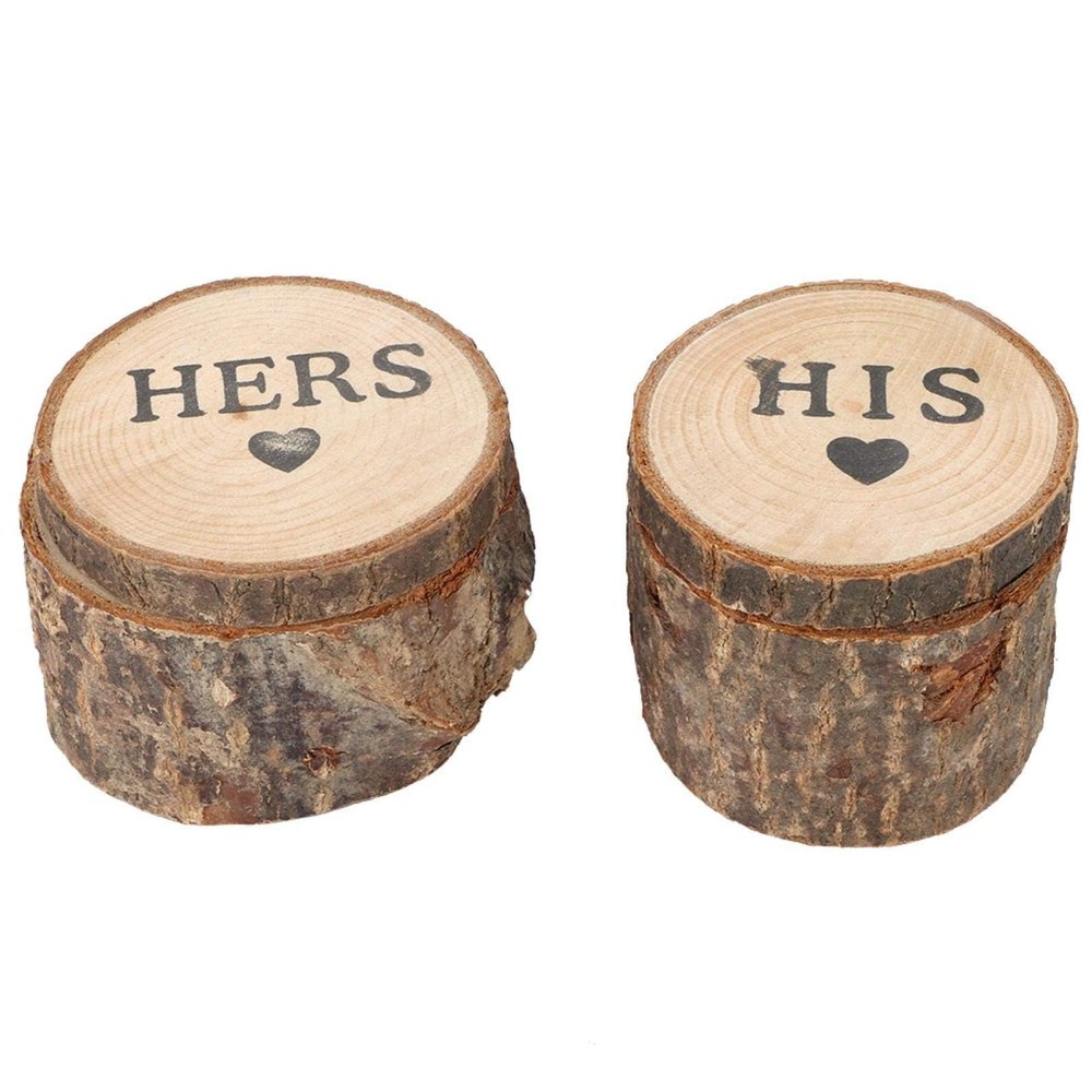 2Pcs Wedding Ring Box, Wooden Box Rustic Mr and Mrs Ring Bearer Holder Wedding Bearer for Display (Hers and His)