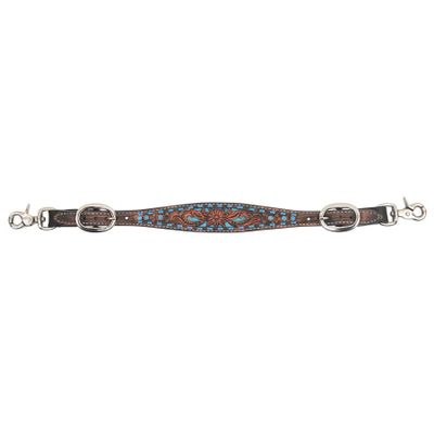 Circle Y Bronco Blue Texas Flower Adjustable Durable Leather Wither Strap with Turquoise & Brown Detailing, Rust-Resistant Hardware & Hand-Tooled Filigree | Horse Tack for Riding & Shows