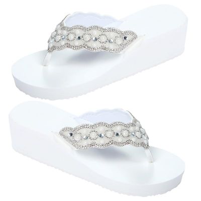 Holibanna Pearl Rhinestone Beach Shoes Women Non-Slip Wedge Summer Outdoor Casual Slippers for Travel