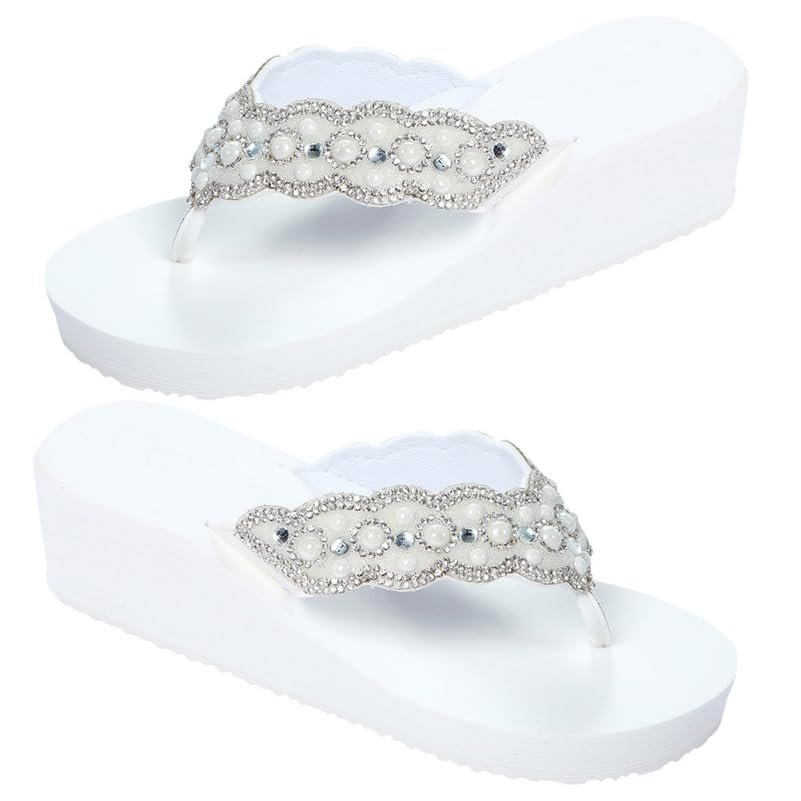 Holibanna Pearl Rhinestone Beach Shoes Women Non-Slip Wedge Summer Outdoor Casual Slippers for Travel