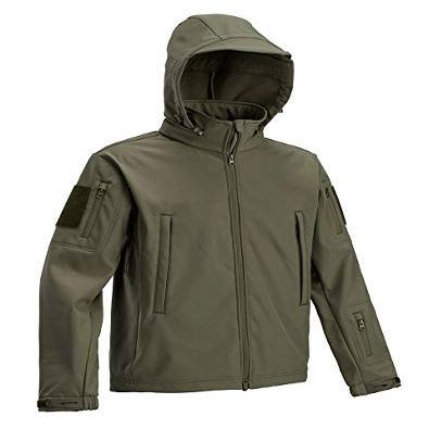 DEFCON 5 Tactical Softshell Jacket with Detachable Hood OD Green Black Coyote Brown D5-3430 OD B CB (OD GREEN, XXL), green