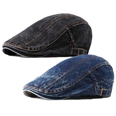 2 Pack Mens Denim Cotton Newsboy Cap Ivy Gatsby Driving Hunting Cabbie Hats (I)