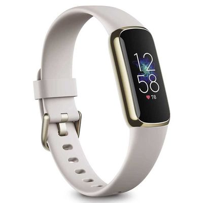 Fitbit Luxe-Fitness and Wellness-Tracker with Stress Management, Sleep-Tracking and 24/7 Heart Rate, One Size S L Bands Included, Lunar White/Soft Gold Stainless Steel, 1 Count