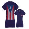0062. Puerto Rico Flag Boricua Rican Nuyorican for Women V Neck Fitted T Shirt (Navy Blue, X Small) view 1