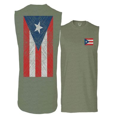 0062. Puerto Rico Flag Boricua Rican Nuyorican Men's Muscle Tank Sleeveles t Shirt (Olive X Large)