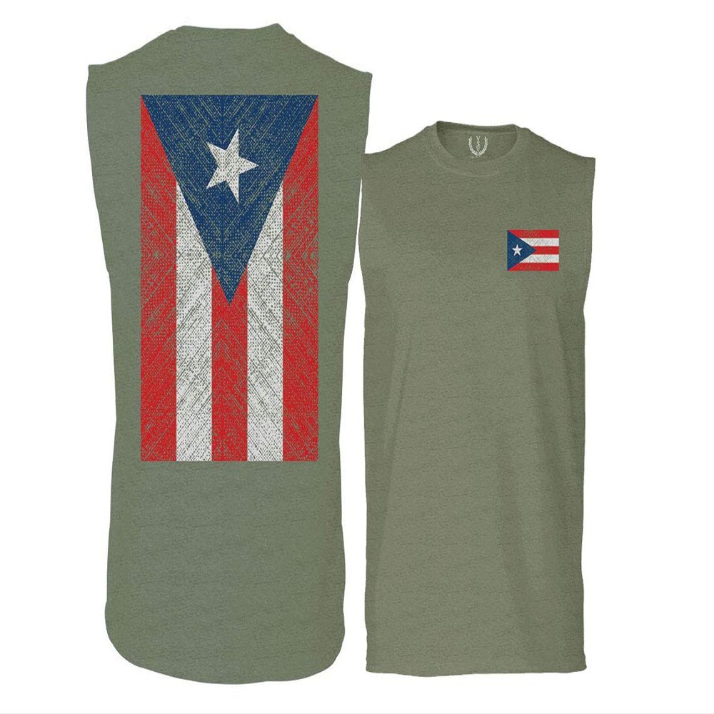 0062. Puerto Rico Flag Boricua Rican Nuyorican Men's Muscle Tank Sleeveles t Shirt (Olive X Large)