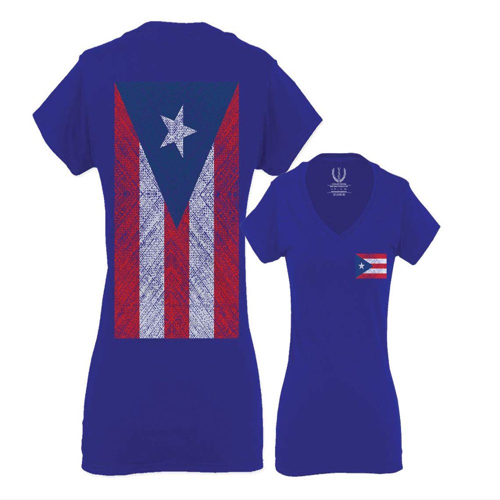 0062. Puerto Rico Flag Boricua Rican Nuyorican for Women V Neck Fitted T Shirt (Royal X Small)