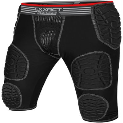 Exxact Sports Combat 7-Pad Adult Football Girdle for Men with Cup Pocket, Padded Compression Shorts with Integrated Pads, Men's Girdle Football (AS, Black)