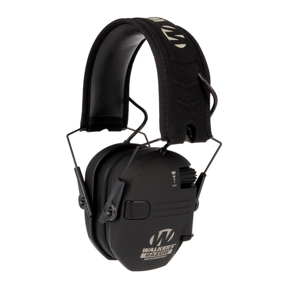 WALKER'S Razor Rechargeable Electronic Muff - HD Speakers 21dB NRR Compact Collapsible Hunting Shooting Hearing Protection Earmuffs, USB Charging Cable Included, Black