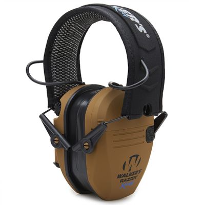 Walker's Razor Slim X-TRM Noise-Cancelling Sound-Enhancing Hunting Gun Range Shooting Electronic Earmuffs with Cooling Pads, Moisture Wicking Headband & 2 AAA Batteries, Battle Brown