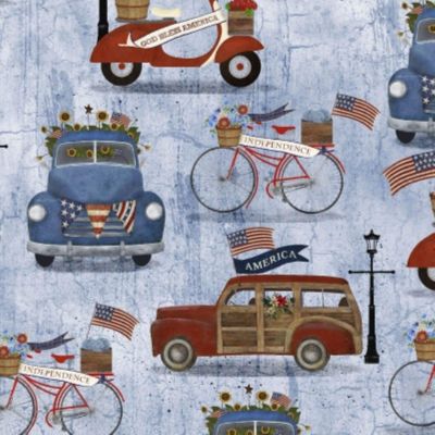 3 Wishes Patriotic Summer 17345 BLU Blue Vehicles BTY