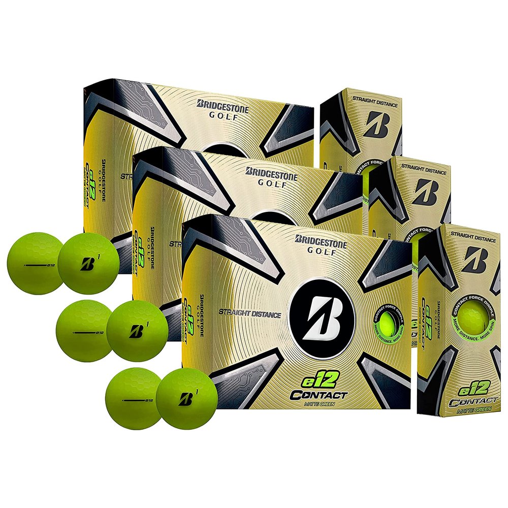 PlayBetter Bridgestone e12 Contact Golf Balls | Multi-Packs | FLEXATIV Cover Technology & Contact Force Dimple | 46% More Surface Contact (Three Dozen, Matte Green)
