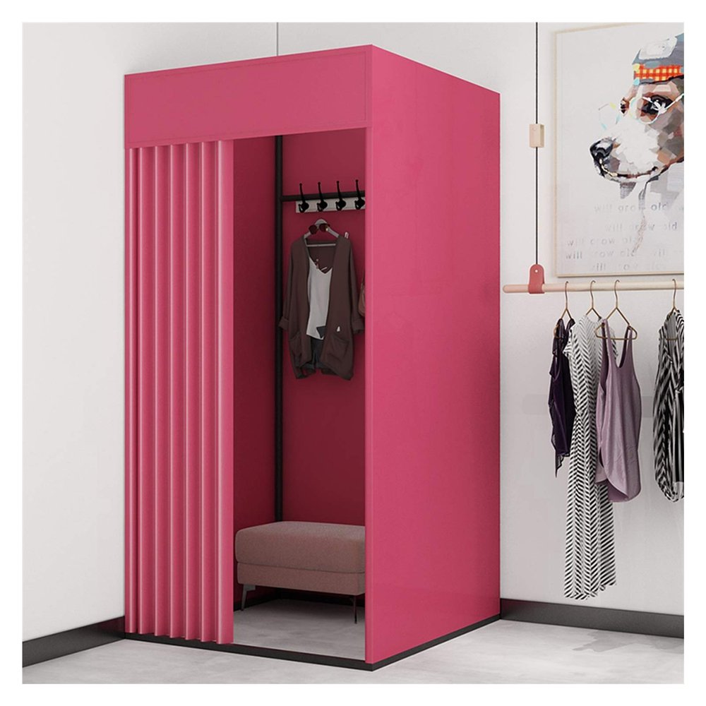 XXIOJUN Removable Locker Room, Simple Changing Room Privacy Partition Tent Screen Floor Display Stand with Metal Frame Shelf,Blackout Curtains for Clothing Store, Office