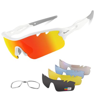 BangLong Polarized Sports Sunglasses Cycling Sun Glasses for Men Women with 5 Interchangeable Lenes for Running Baseball Golf