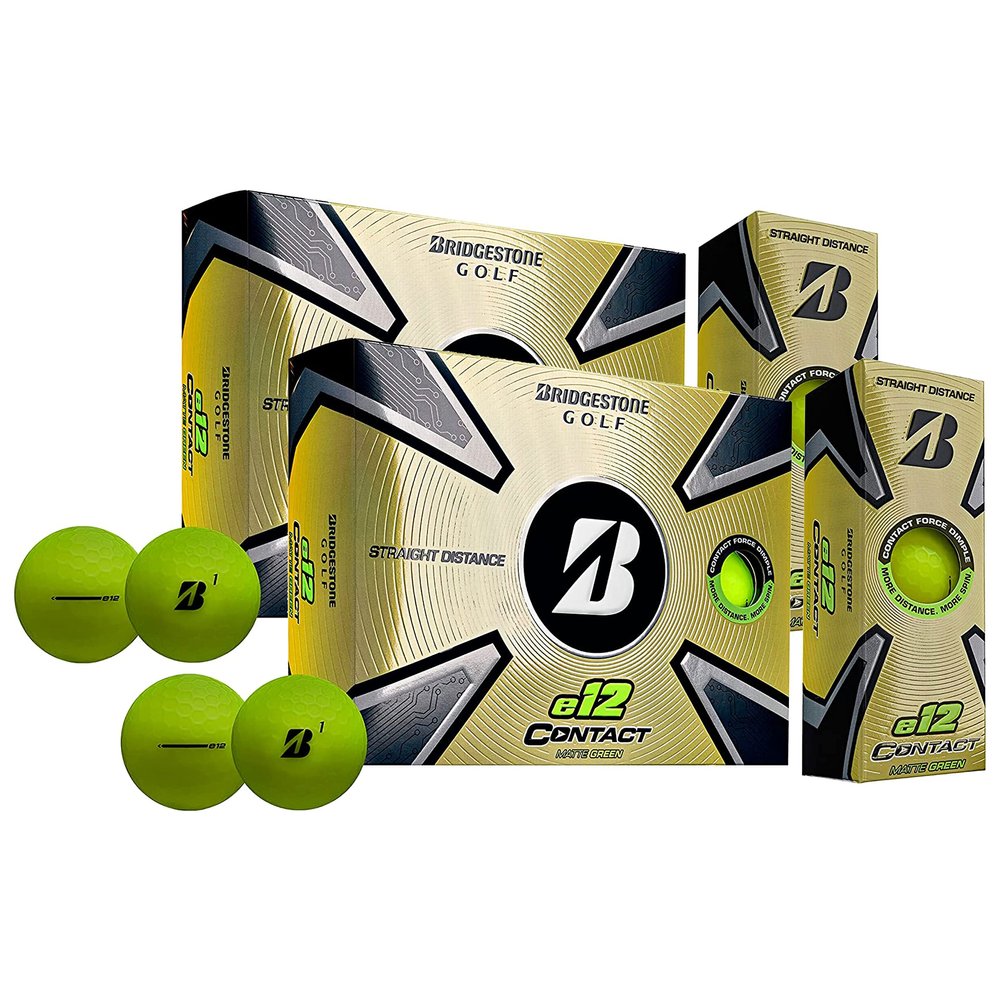 PlayBetter Bridgestone e12 Contact Golf Balls | Multi-Packs | FLEXATIV Cover Technology & Contact Force Dimple | 46% More Surface Contact (Two Dozen, Matte Green)
