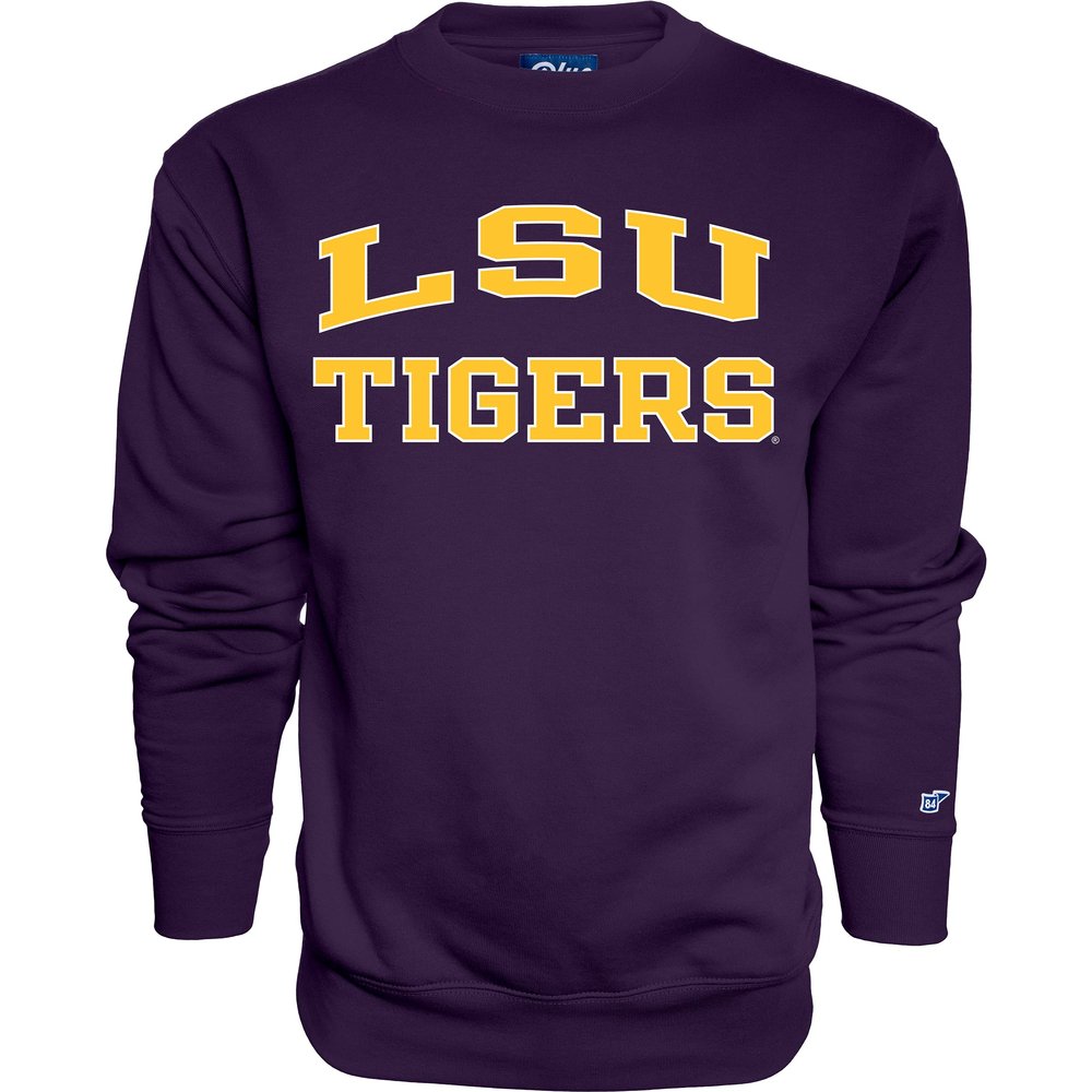 Blue 84 Men's LSU Tigers Crewneck Sweatshirt Arched Team Color, Team Color, XX-Large