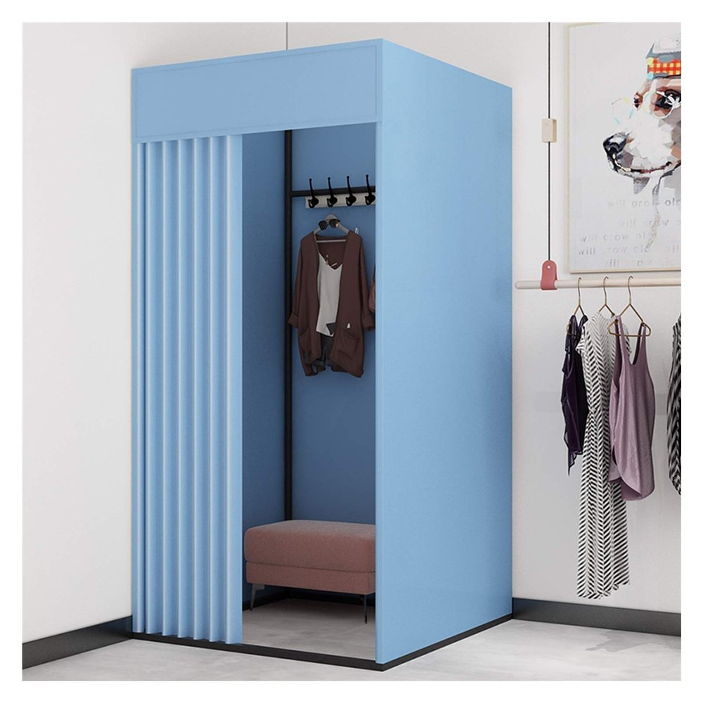 XXIOJUN Removable Locker Room, Simple Changing Room Privacy Partition Tent Screen Floor Display Stand with Metal Frame Shelf,Blackout Curtains for Clothing Store, Office