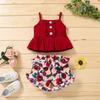 Yccutest Cute Baby Girl Clothes Suit 2 Pieces Toddler Outfits Sleeveless Tank Tops + Floral Print Shorts for Summer (18-24 Months,Red) view 2