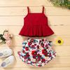 Yccutest Cute Baby Girl Clothes Suit 2 Pieces Toddler Outfits Sleeveless Tank Tops + Floral Print Shorts for Summer (18-24 Months,Red) view 3