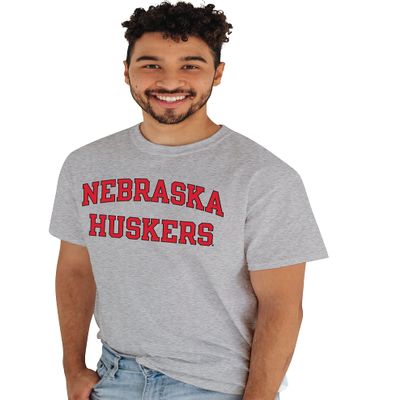 Blue 84 Men's Nebraska Cornhuskers T-Shirt Arched Grey, Grey, Medium
