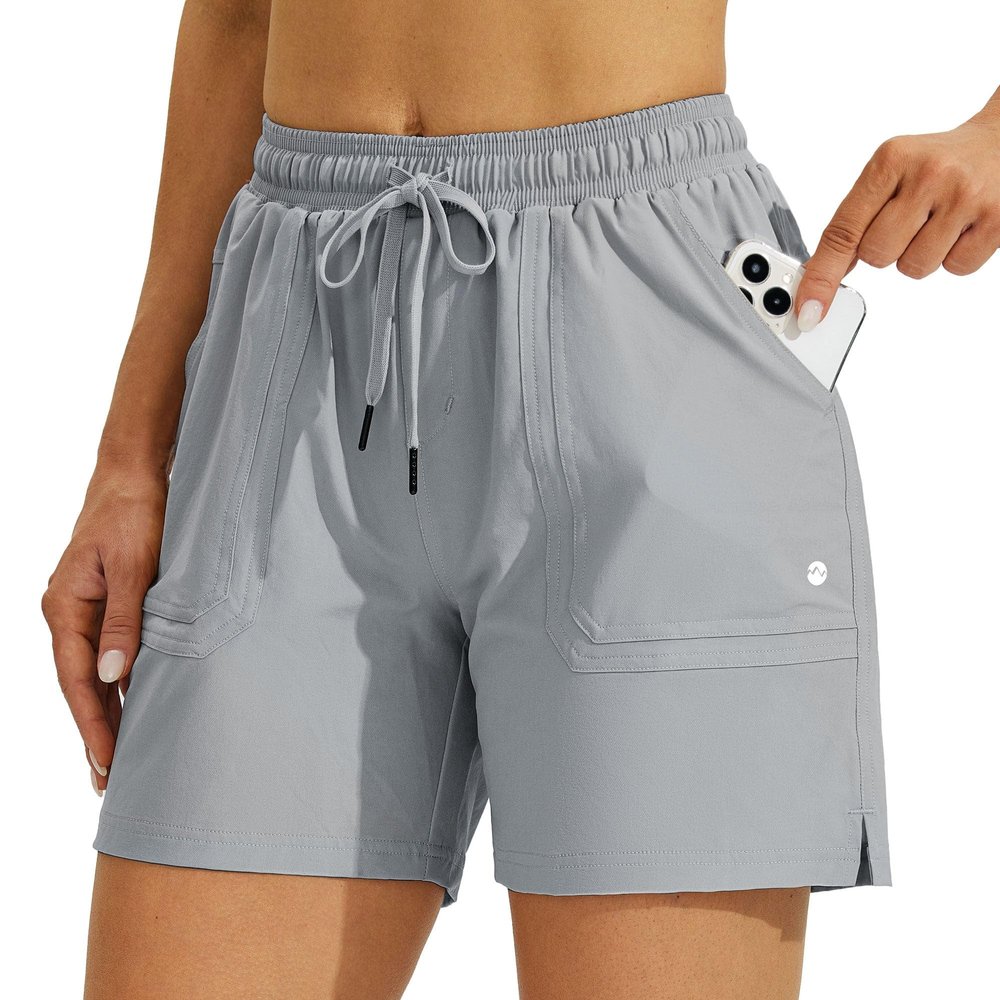 Willit Women's 5" Hiking Shorts Golf Athletic Outdoor Shorts Quick Dry Workout Summer Water Shorts with Pockets Gray M