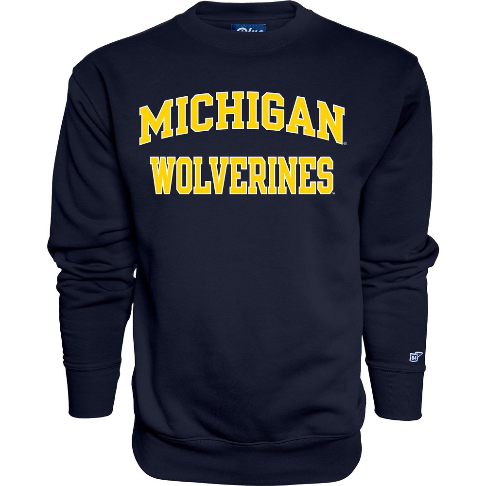 Blue 84 Men's Michigan Wolverines Crewneck Sweatshirt Arched Team Color, Team Color, Small