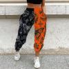 Amuver Women's Boho Hippie Harem Pants High Smocked Waist Printed Patchwork Sweatpants Yoga 90S Goth Baggy Casual Trousers Black Orange view 2
