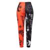 Amuver Women's Boho Hippie Harem Pants High Smocked Waist Printed Patchwork Sweatpants Yoga 90S Goth Baggy Casual Trousers Black Orange view 3