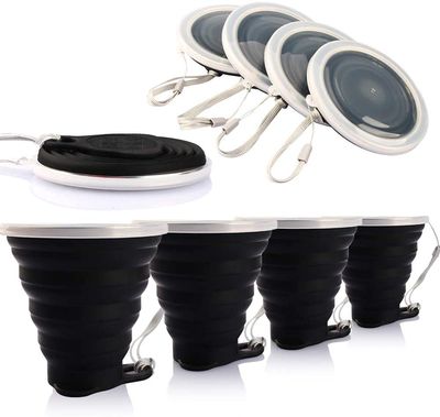 ME.FAN Silicone Collapsible Travel Cup - Silicone Folding Camping Cup with Lids - Expandable Drinking Cup Set of 4- Portable, Graduated [9.22oz]
