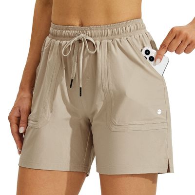 Willit Women's 5" Hiking Shorts Golf Athletic Outdoor Shorts Quick Dry Workout Summer Water Shorts with Pockets Khaki XL