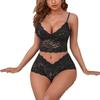 Lilosy Sexy Women Floral Lace Pajamas Lingerie Set High Waist Sheer Sleepwear See Through Nightwear Cami Shorts Bra and Panty 2 Piece Black Small view 3