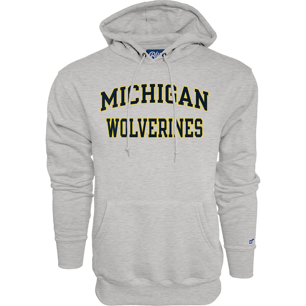 Blue 84 Men's Michigan Wolverines Hoodie Arched Grey, Grey, Small