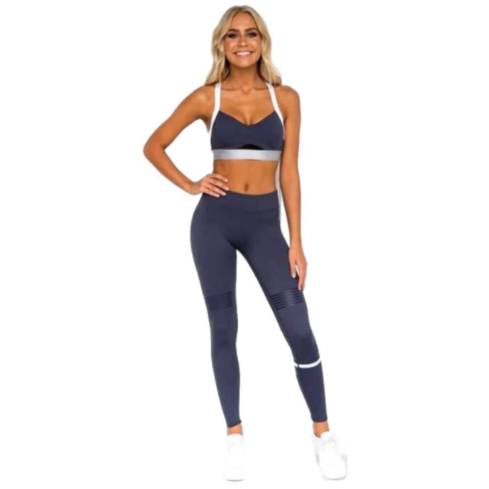 Pilates Blue Stripe Workout Yoga Set (Yoga Set, Large)