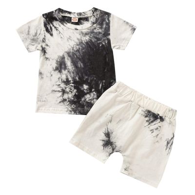 Alvivi Toddler Kids Tie-dye Outfits Short Sleeve T-Shirt Tops and Shorts Pants Baby Summer Tracksuits Clothing Set Gray 6-12 Months