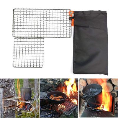 Rayeeley 2-Pack Stainless Steel Mesh Camping Grill, Bushcraft Grills Backpacker Barbecue Grills, Campfire Cooking BBQ Grate, High Strength Outdoor Mesh Gear for Camping, Hiking, Backpacking