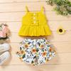 Yccutest Cute Baby Girl Clothes Suit 2 Pieces Toddler Outfits Sleeveless Tank Tops + Floral Print Shorts for Summer (6-12 Months,Yellow) view 2