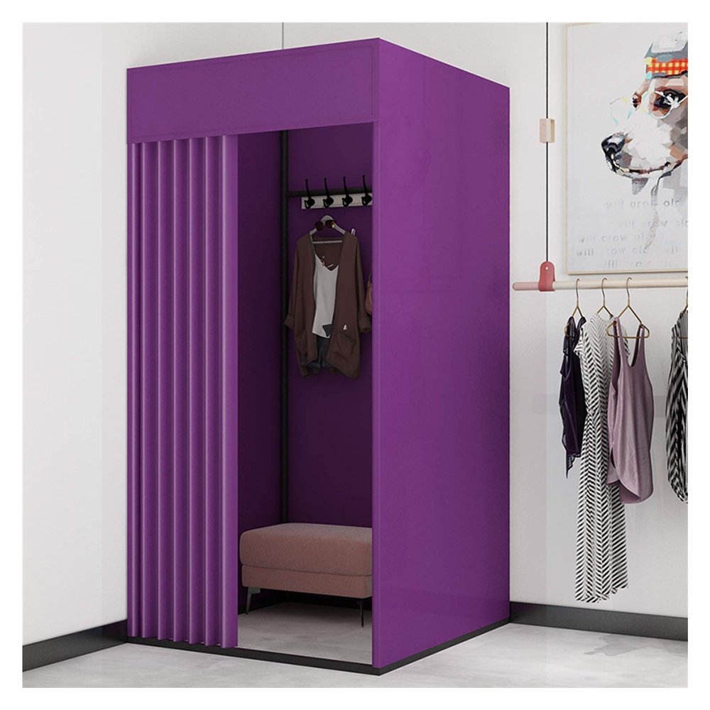 XXIOJUN Removable Locker Room, Simple Changing Room Privacy Partition Tent Screen Floor Display Stand with Metal Frame Shelf,Blackout Curtains for Clothing Store, Office