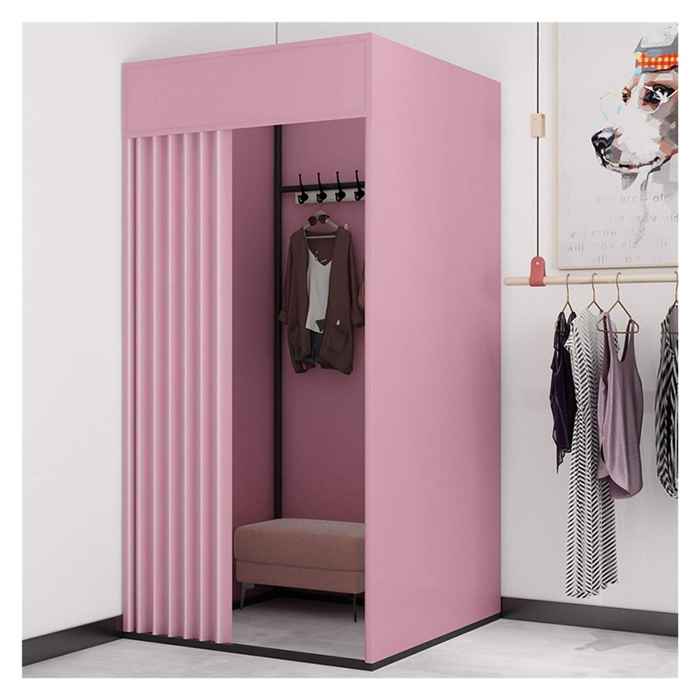 XXIOJUN Removable Locker Room, Simple Changing Room Privacy Partition Tent Screen Floor Display Stand with Metal Frame Shelf,Blackout Curtains for Clothing Store, Office