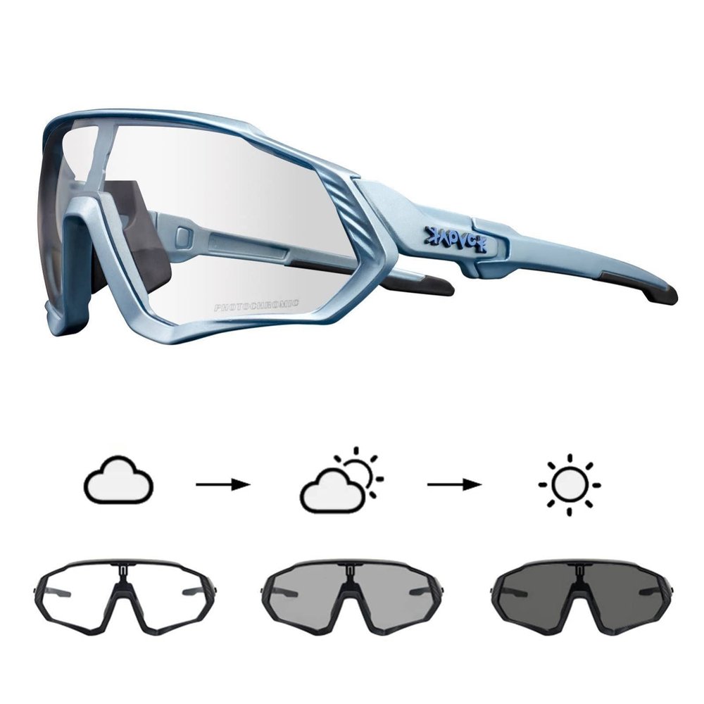 KAPVOE Photochromic Cycling Glasses Men Women Mountain Bike Sunglasses Clear MTB Bicycle Riding - K9408