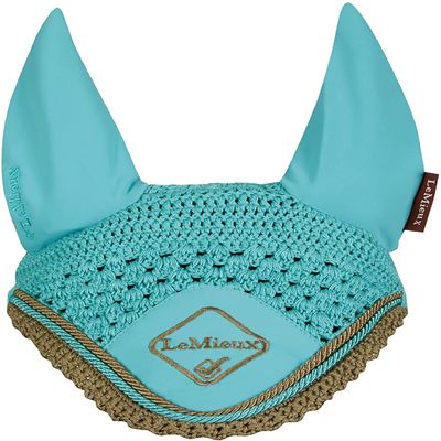 LeMieux Classic Ear Bonnet with Soft Lycra Ears - Close Knit Crochet - Comfortable Fit Equestrian Mask - Sport Horse Wear Fly Protection - Azure - Large
