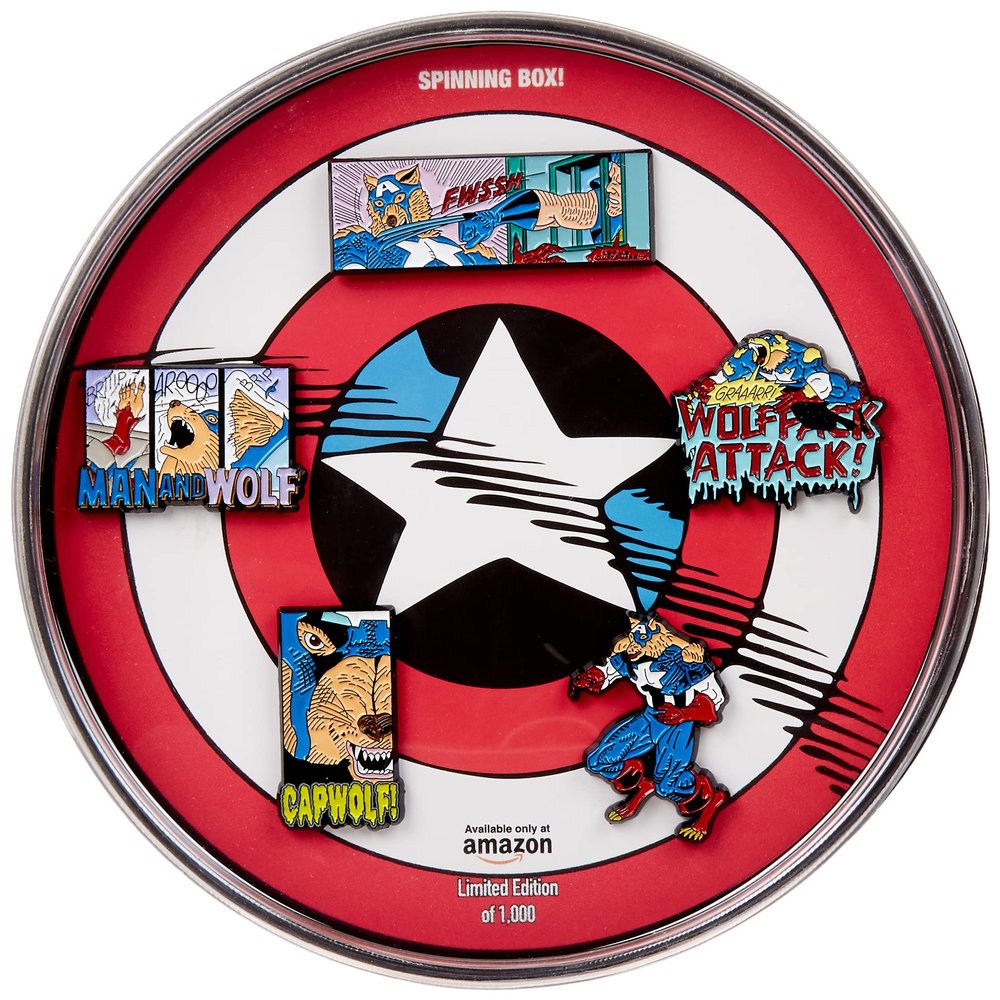 Werewolf Captain America Black Nickel Plate Finish Metal-based with Enamel 5 Lapel Pin Set. Comes in an Officially Licensed Spinning 16cm Circular Window Box. (Amazon Exclusive).