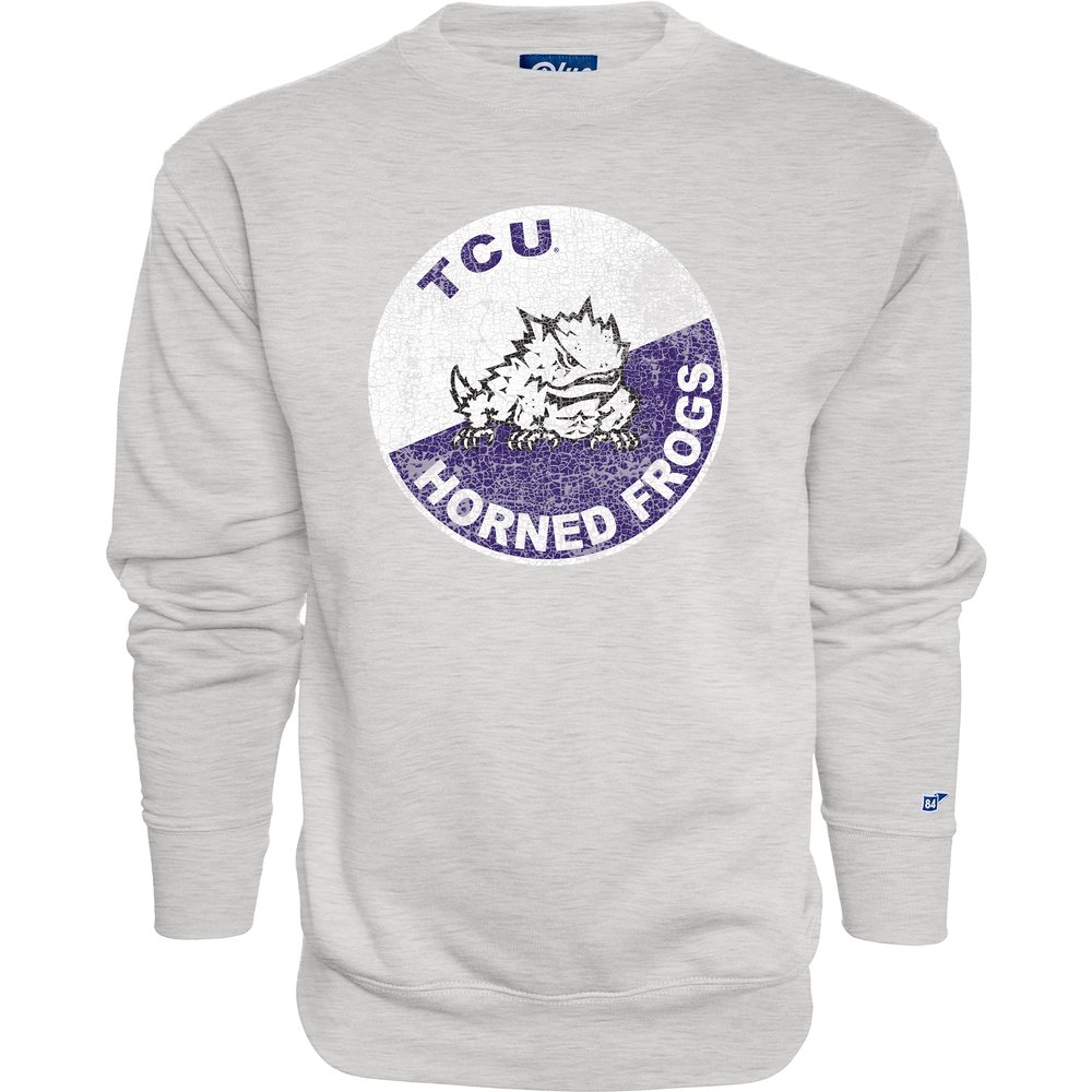 Blue 84 Men's TCU Horned Frogs Crewneck Sweatshirt Vintage Cap Grey, Grey, Small