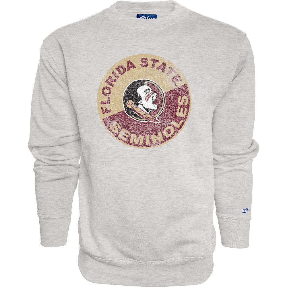 Blue 84 Men's Florida State Seminoles Crewneck Sweatshirt Vintage Cap Grey, Grey, Medium