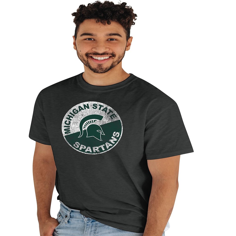 Blue 84 Men's Michigan State Spartans T-Shirt Vintage Cap Dark Heather, Dark Grey, Medium
