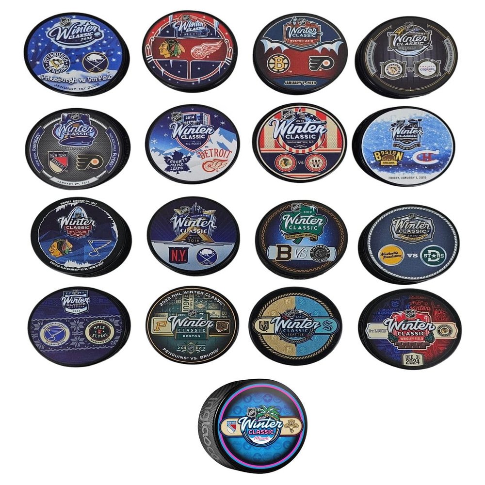 Inglasco All 17 Winter Classic Sherwood Dueling Souvenir Hockey Pucks Set