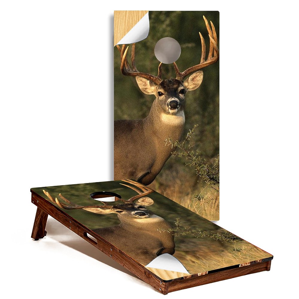 GRAPHIX EXPRESS - Deer Cornhole Board Wrap - C112 Deer Hunting - Laminated Weatherproof Vinyl Decal - Easy Bubble-Free Application - Stickers Dimensions: 2' x 4' - Set of 2