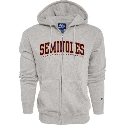 Blue 84 Men's Florida State Seminoles Full Zip Hoodie Twill Applique Grey, Grey, Large
